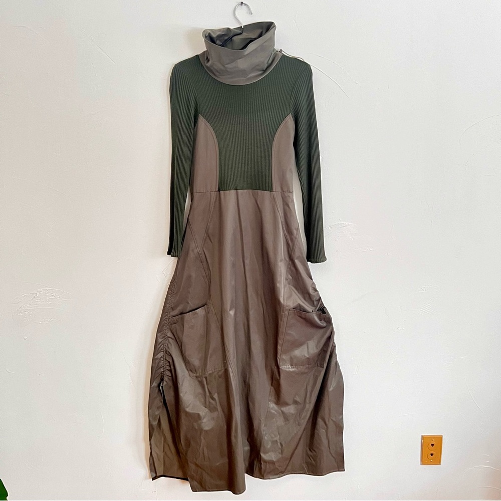 Stunning Designer Dress by Sun Light Paris - Olive Green, Long, Size M